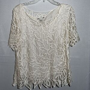 Silken Poetry Ivory Lace Top 100% Silk Blouse Boho XL  Evening Wedding